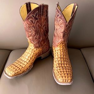 Cavender's Men's Brown and Tan Caiman Tail Wide Square Toe Exotic Western Boot